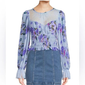 NWT|| Free People Daphne Blouse In Blue, Size XS, Spring